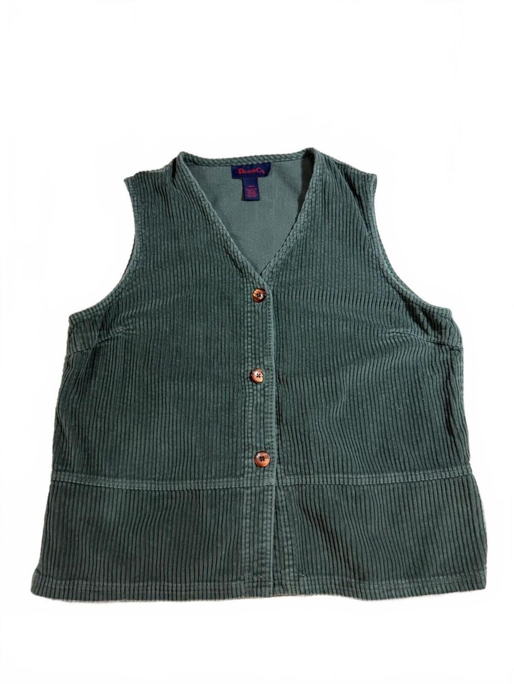 90s Denim&CO Cotton Women's Dark Green Vintage Corduroy Vest Size L